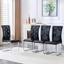 (Black,Silver) Lot de 4 chaises avec assise et pieds chromés