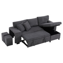 (Gray) Canapé d’angle en L avec port USB, tablettes latérales et rangements intégrés