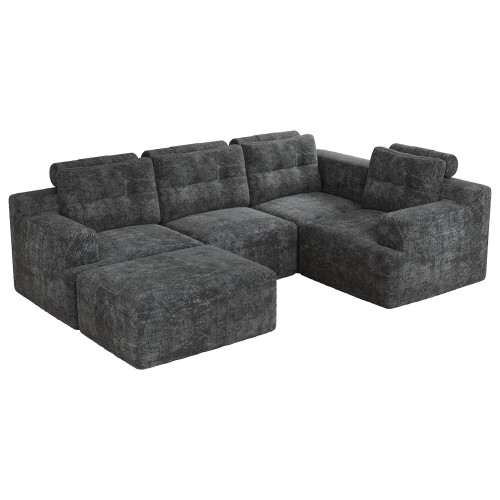 (Gray) Canapé modulaire configuration L ou U avec mousse intégrale sans cadre