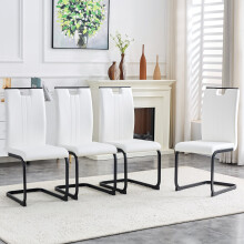 (White,Black) Lot de 4 chaises avec dossier incurvé et patins antidérapants