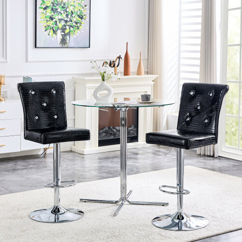 (Black,Silver) Lot de 2 tabourets de bar avec assise rembourrée