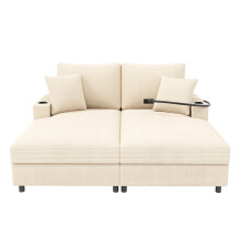 (Beige) Canapé-lit 2 places avec repose-pieds, support téléphone et USB