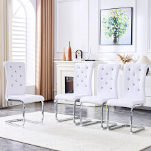 (White,Silver) Lot de 4 chaises avec assise et pieds chromés