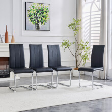(Black,Silver) Lot de 4 chaises avec dossier haut, assise rembourrée et pieds chromés