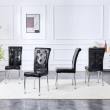 (Black,Silver) Lot de 4 chaises avec assise rembourrée et pieds chromés