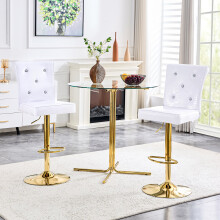 (White,Gold) Lot de 2 tabourets de bar avec assise rembourrée