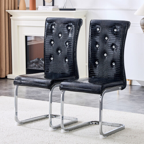 (Black,Silver) Lot de 2 chaises avec assise et pieds chromés