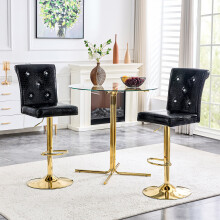 (Black,Gold) Lot de 2 tabourets de bar avec assise rembourrée