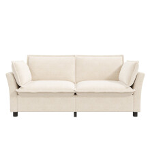 (Beige, 155x81x87cm) Canapé 3 places avec coussins et structure renforcée