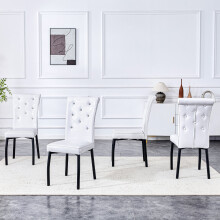 (White,Black) Lot de 4 chaises avec assise rembourrée et pieds chromés