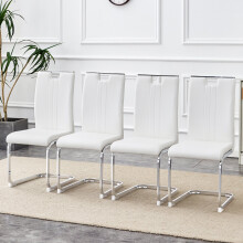(White,Silver) Lot de 4 chaises avec dossier incurvé et patins antidérapants