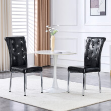 (Black,Silver) Lot de 2 chaises avec assise rembourrée et pieds chromés