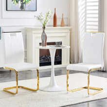 (White,Gold) Lot de 2 chaises avec dossier incurvé et patins antidérapants