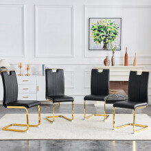 (Black,Gold) Lot de 4 chaises avec dossier incurvé et patins antidérapants