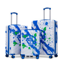 (Blue) Set de valises avec cadenas à code et motif imprimé