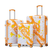 (Orange) Set de valises avec cadenas à code et motif imprimé