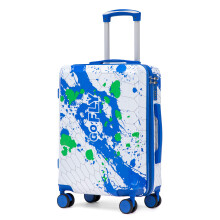 (Blue) Valise cabine à roulettes spinner avec cadenas à code et motif imprimé