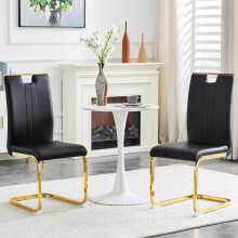 (Black,Gold) Lot de 2 chaises avec dossier incurvé et patins antidérapants