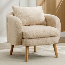 (Beige) Fauteuil avec coussin, siège rembourré et structure renforcée
