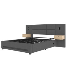 (Dark Gray, 180 x 200cm) Lit capitonné avec tiroirs, LED, USB-C et coffre hydraulique sans matelas