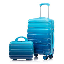 (Blue) Set de 2 valises à roulettes avec cadenas à code et trousse cosmétique