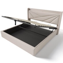 (Beige, 160x200cm) Lit rembourré avec matelas, rangement, USB Type-C et tête de lit