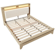 (180x200cm) Lit bois avec tĂŞte de lit rangement et LED sans matelas