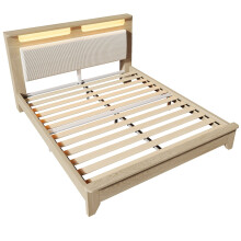 (160x200cm) Lit bois avec tĂŞte de lit rangement et LED sans matelas