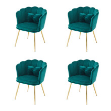 (Green) Lot de 4 fauteuils avec dossier fleur, coussins et pieds métal