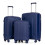(Blue) Set de 3 valises à roulettes avec cadenas à code et crochets de suspension 1