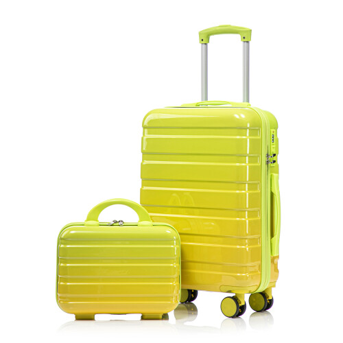 (Green) Set de 2 valises à roulettes avec cadenas à code et trousse cosmétique
