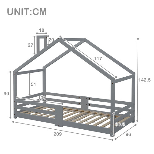 (Gray) Lit enfant maison avec barrière de sécurité 2