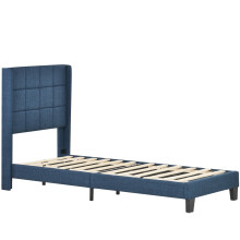 (Blue, 90x200cm) Lit rembourré avec matelas à ressorts, tête capitonnée et sommier