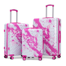 (Pink) Set de valises avec cadenas à code et motif imprimé