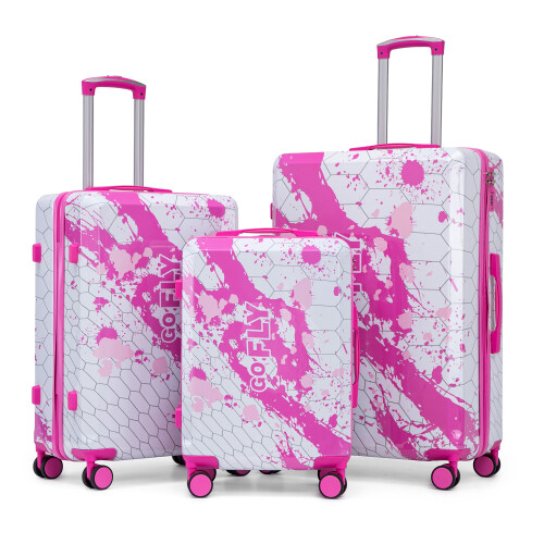 (Pink) Set de valises avec cadenas à code et motif imprimé