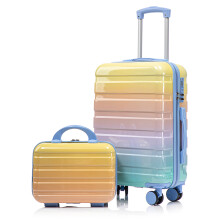 (Yellow) Set de 2 valises à roulettes avec cadenas à code et trousse cosmétique
