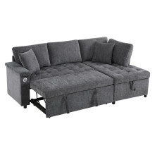 (Dark Gray) Canapé d’angle en L convertible avec rangement, USB et tablette accoudoir