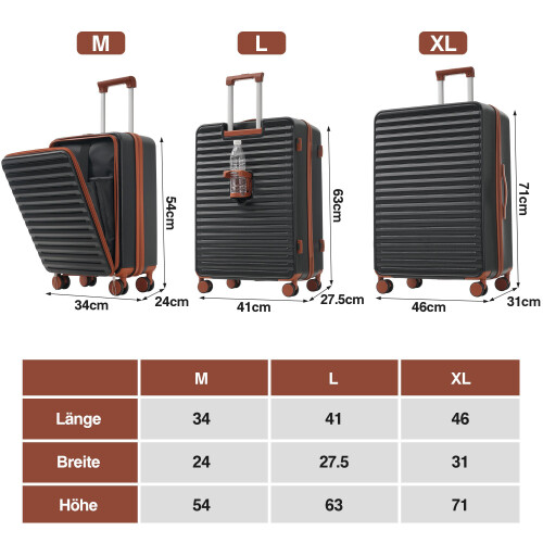 (Antique Black) Set de 3 valises ABS avec serrure TSA et ouverture frontale 2