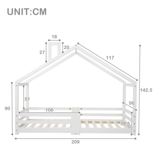 (White) Lit enfant maison avec barrière de sécurité 2