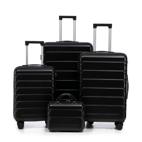 (Black) Set de 4 valises ABS avec cadenas à code et trousse
