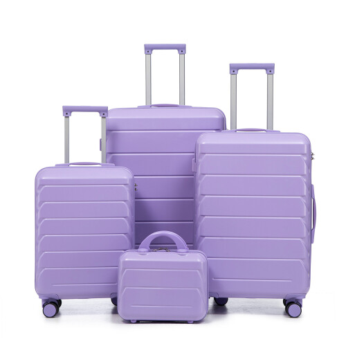 (Blue+Purple) Set de 4 valises ABS avec cadenas à code et trousse