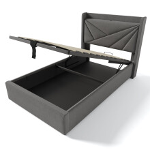 (Grey, 90x200cm) Lit rembourré avec rangement, USB Type-C et tête de lit sans matelas