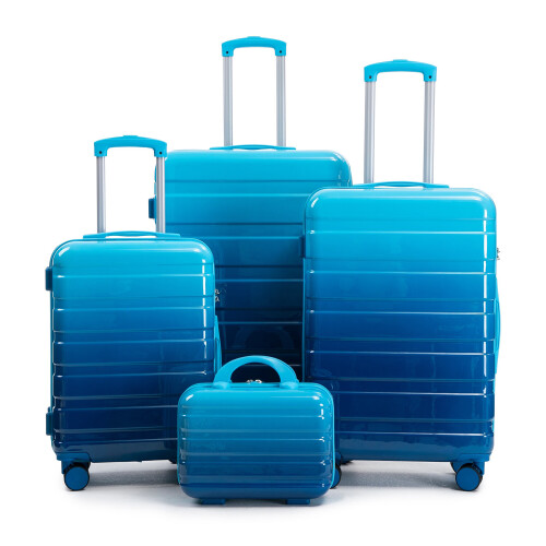 (Blue) Set de 4 valises à roulettes avec cadenas à code et trousse incluse