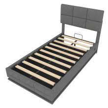 (Dark Gray, 90 x 200cm) Lit avec tête réglable, USB-C, LED et rangement hydraulique sans matelas