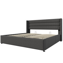 (Grey, 140x200cm) Lit hydraulique avec rangement et matelas