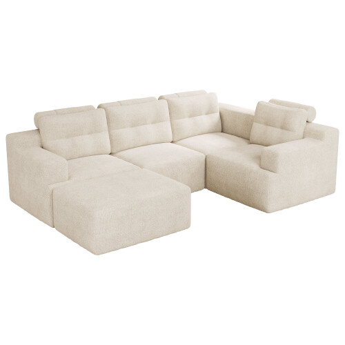 (Beige) Canapé modulaire configuration L ou U avec mousse intégrale sans cadre 1