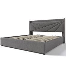 (Grey, 160x200cm) Lit rembourré avec rangement, USB Type-C et tête de lit sans matelas