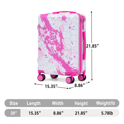 (Pink) Valise cabine à roulettes spinner avec cadenas à code et motif imprimé 2