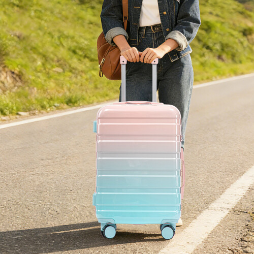 (Pink) Set de 4 valises à roulettes avec cadenas à code et trousse incluse 1