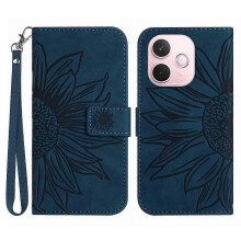 (Dark Blue, Multicolor) Leather Wallet Phone Cover with Sunflower Imprint for a Certain Brand's A5 Pro 5G - Red with Wrist Strap